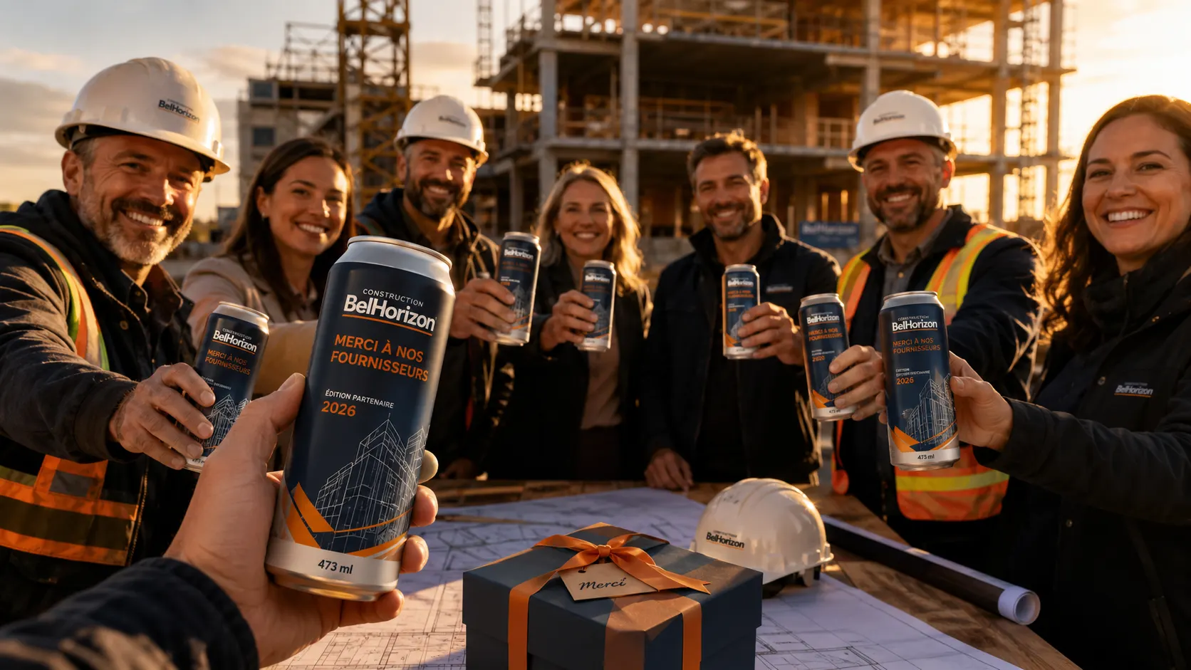 Canettes de bière personnalisées avec logo d’entreprise pour événement corporatif